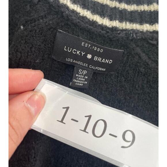 Lucky Brand Longline Cardigan Sweater Womens Small Black Tipped Button Front - Picture 5 of 12